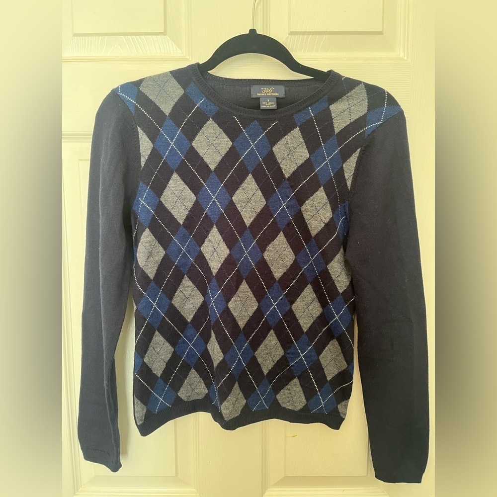 Brooks Brothers Argyle Sweater Size‎ Small Blue & Gray Preppy Crewneck Pullover